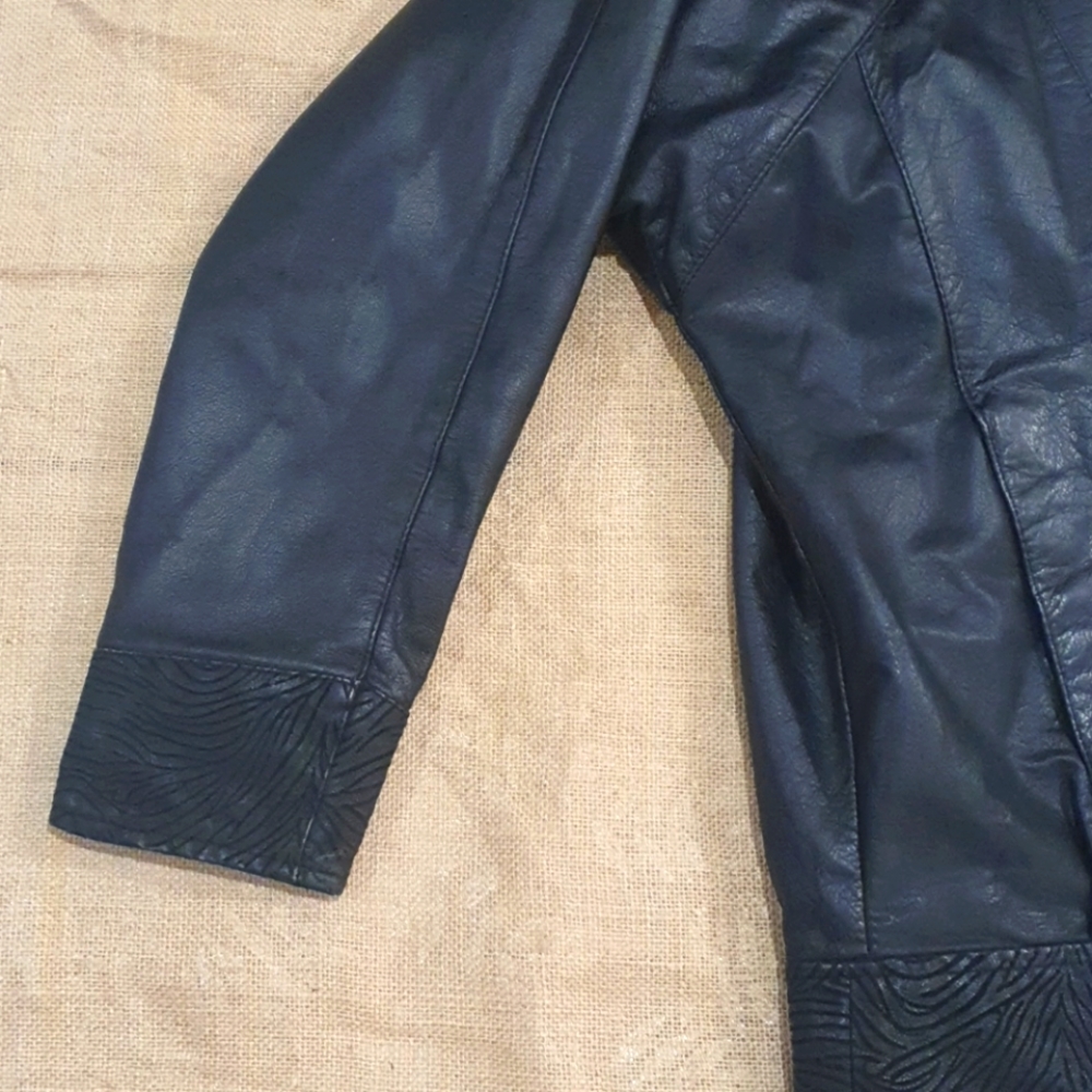 Size 12 80s vintage leather bomber jacket retro - Picture 8 of 9